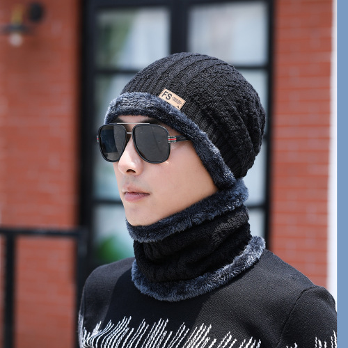 2021 cross-border winter women‘s fleece-lined thickened two-piece warm wool hat men‘s outdoor cold-proof knitted hat