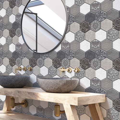 Chinese Antique Brick Pattern Wallpaper Personality Retro Hexagonal Tile Wallpaper Teahouse Restaurant Clothing Store
