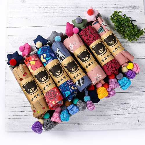 children‘s scarf triangle scarf korean fashion scarf cotton and linen pendant scarf children‘s spring and autumn scarf