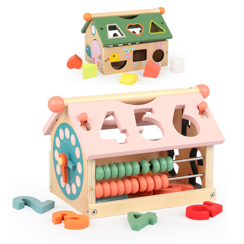 Children‘s Early Childhood Educational Toys Wise House Digital Shape Gear Abacus Clock Assembly and Disassembly House Stall Toy