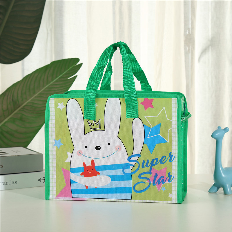 Portable Large Capacity Non-Woven Clothing Sheets Buggy Bag Cartoon Printed Snack Stationery Zipper