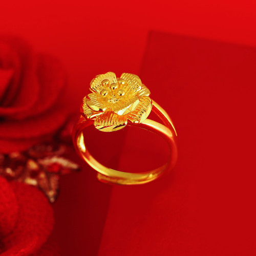 Ear Love Vietnam Placer Gold Double Layer Flower Ring Refers to Korean Style Temperament and Beautiful Literary Lady Flower Ring Long Non-Fading Jewelry