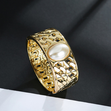 欧美流行手饰巴洛克复古珍珠宽边手镯女士精品手镯批发 一件代发