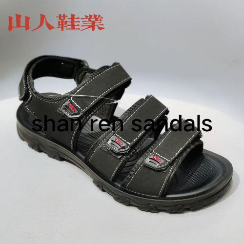 Pu Sandals Men‘s Beach Shoes Three Strap Shoes Velcro Sandals 2021 Classic Hot Selling Product Flat Foreign Trade Shoes