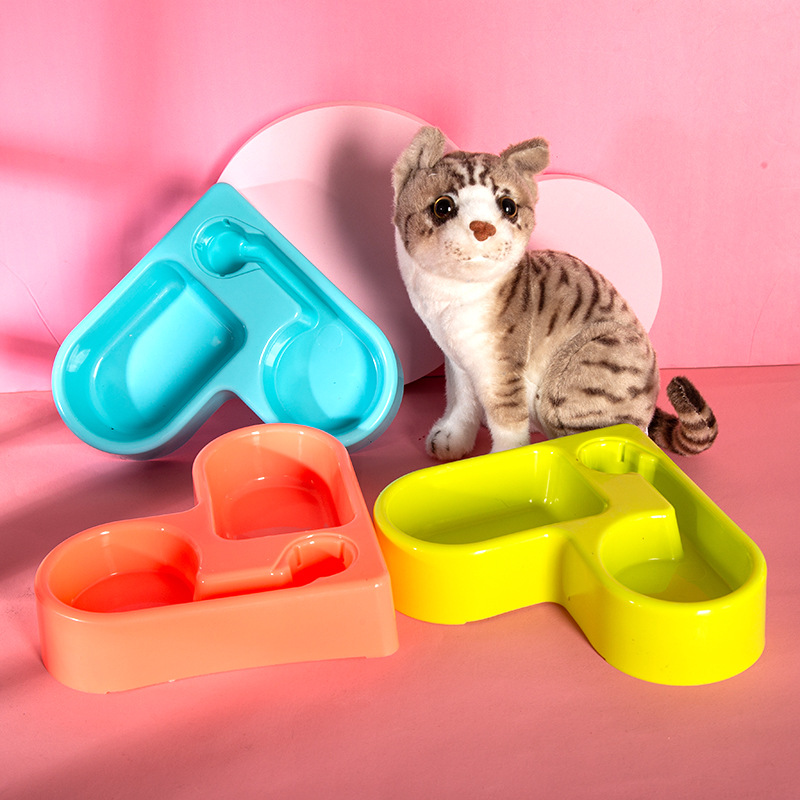 Factory Wholesale Cross-Border Love Dog Double Bowl Dog Bowl Portable Plastic Cat Bowl Litter Box Wa