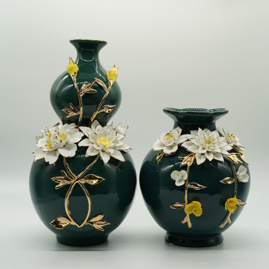 创意欧式描金玫瑰花陶瓷花瓶摆件客厅餐桌家居饰品工艺品批发