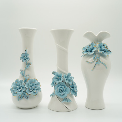 现代简约描金玫瑰花陶瓷花瓶家居饰品插花工艺礼品摆件批发