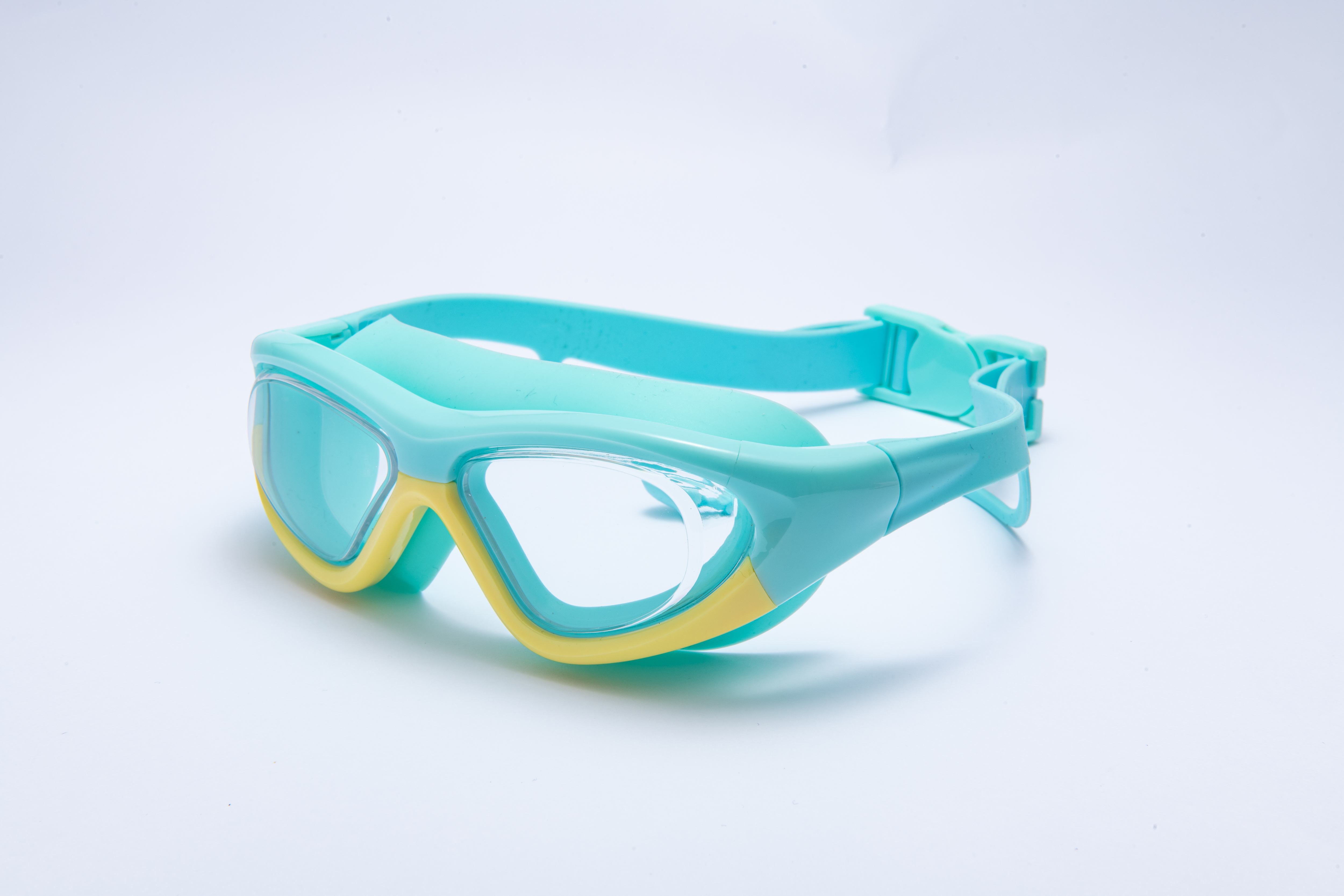 泳搏儿童时尚大框防雾游泳泳镜连体镜片硅胶色彩镜圈泳镜