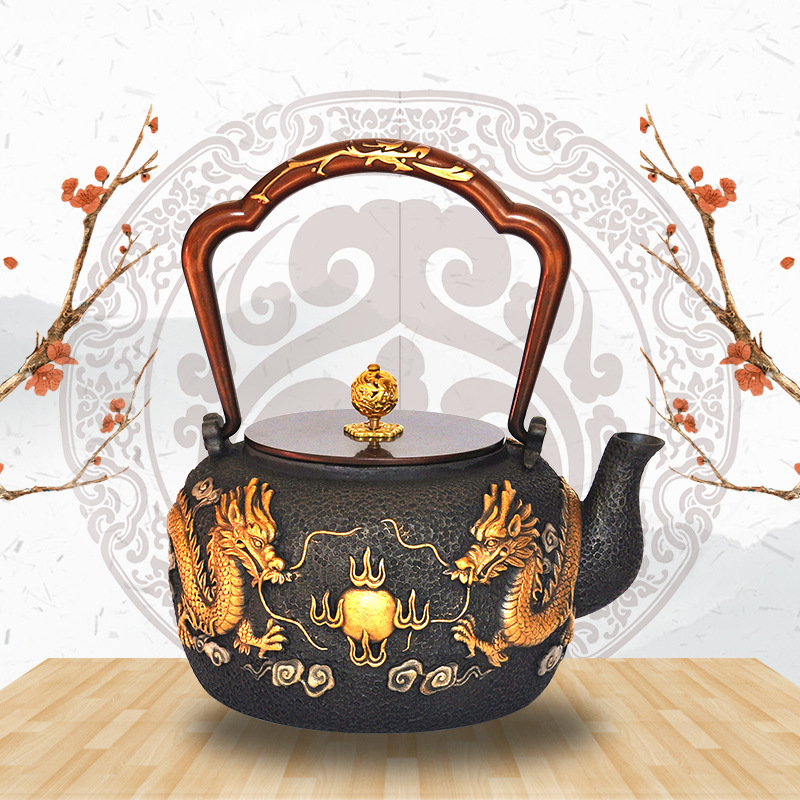 Boy Meets Girl Cast Iron Teapot Iron Teapot Tea Set Hand Painted Golden Outline Boiled Cast Iron Tea