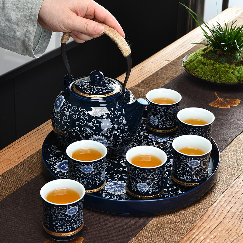 Japanese-Style Large Loop-Handled Teapot Kung Fu Tea Set Tea Set Household Living Room Simple Jingde