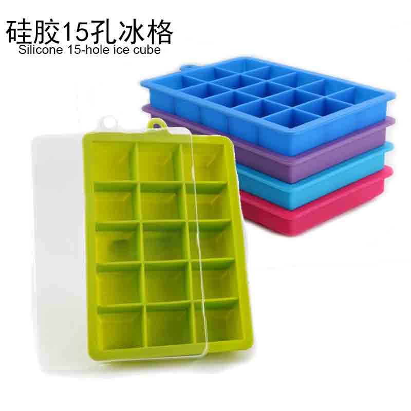 Manufacturer Lidded Silicone Ice Tray Refrigerated Practical Baby Food Box Ice Cube Mold 15 Grid Ice