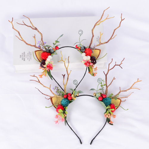 cross-border european and american halloween antler headband simulation berry branch headband funny photo christmas headdress wholesale