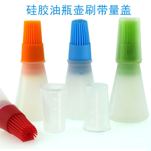 with measuring cup cover silicone oil bottle brush control volume oil brush silicone brush oil pot brush cake baking barbecue brush