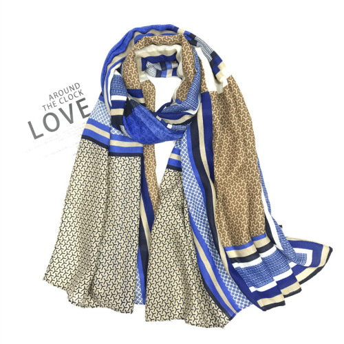 Exclusive for Cross-Border Spring and Summer Geometric Stitching Plaid Printed Cotton and Linen Scarf Women‘s Men‘s Shawl Silk Scarf New Products in Stock
