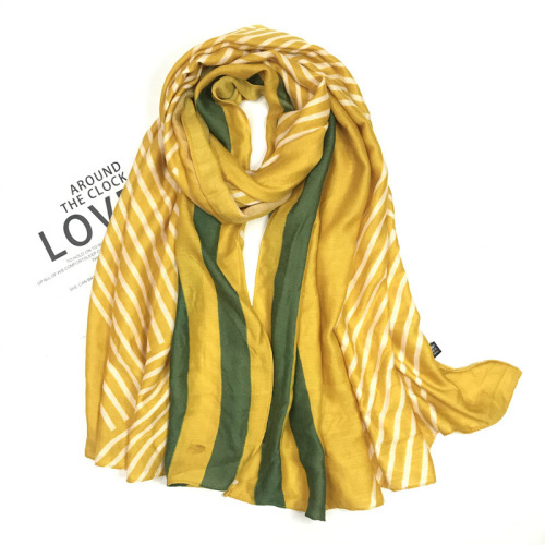 Exclusive for Cross-Border Spring and Summer Stitching Line Striped Printed Cotton and Linen Scarf Female Men‘s Shawl Silk Scarf New Products in Stock