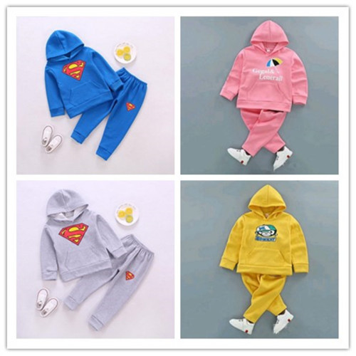 Autumn and Winter New plus Light Fleece Boys and Girls Hooded Sweater Set Factory Direct Stall Supply Wholesale