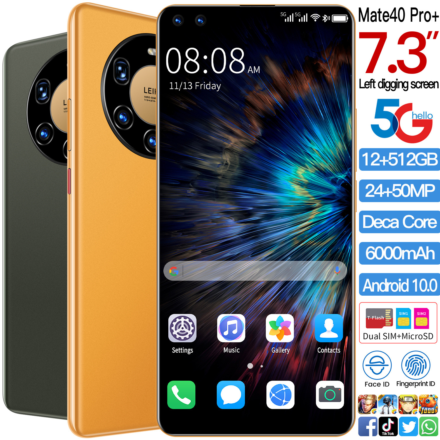 New M40pro + Foreign Trade Mobile Phone 6.8-Inch Perforated Large Screen 2+16G Smart Android Mobile 