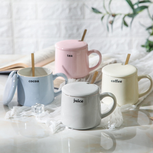 ins nordic style cup simple breakfast coffee ceramic cup with cover spoon office men‘s mug female tea cup