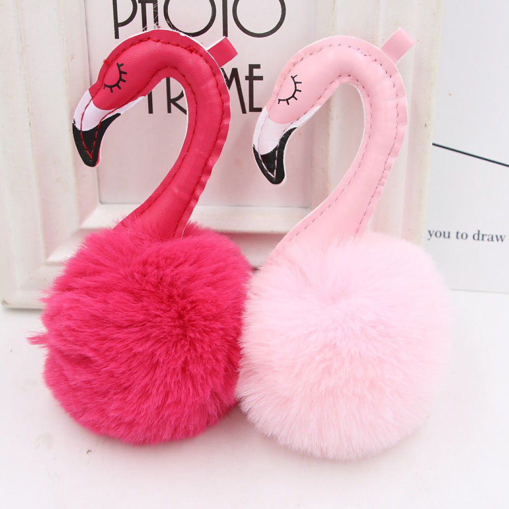 New Plush Flamingo Girls Fashion Bag Keychain Pendant Fur Crane Machine Car Gold Keychain