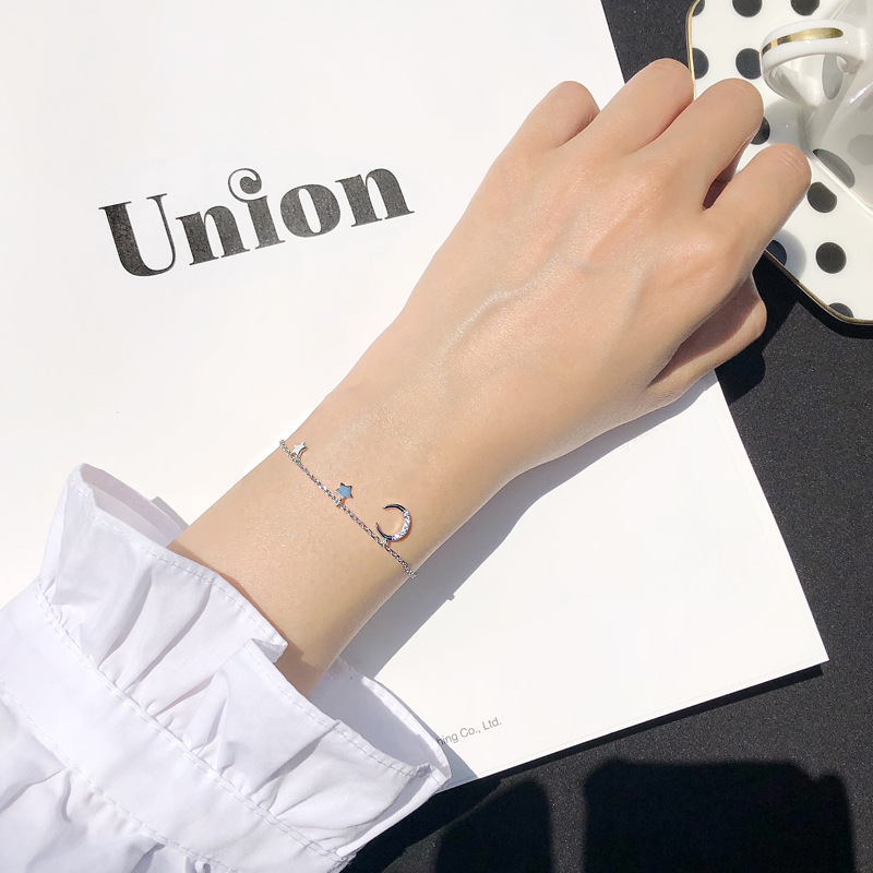 925 Sterling Silver Bracelet Female Moon Diamond Embedded Star Bracelet Female Korean Simple Student