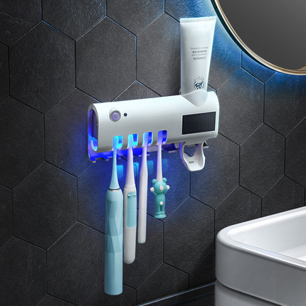 Smart Toothbrush Disinfection Rack UV Sterilization Punch-Free Wall-Mounted Toothbrush Holder Automatic Toothpaste Dispenser 