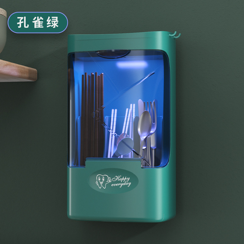 Wall-Mounted Punch-Free Chopsticks Holder UV Disinfection Dustproof with Cover Plastic Chopsticks Bo