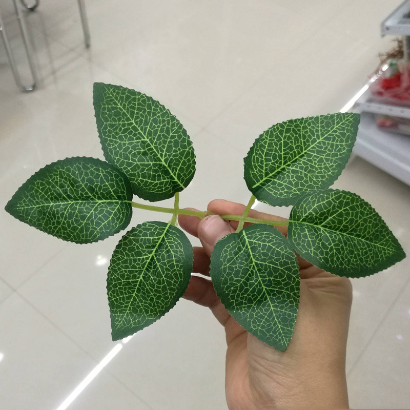Factory Supply Six-Fork Silk Screen Printing Rose Leaf Stocking Flower Rose Simulated Leaves Rose Si