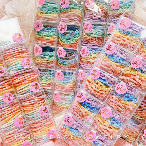 7175 small fresh boxed 20 basic mixed color mesh lace does not hurt hair elastic hair ring hair rope hair accessories