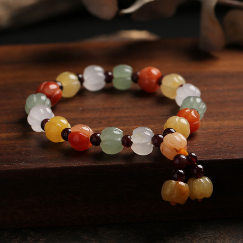 natural xinjiang jinsi jade pumpkin beads bracelet topaz retro ethnic crystal tassel couple bracelet