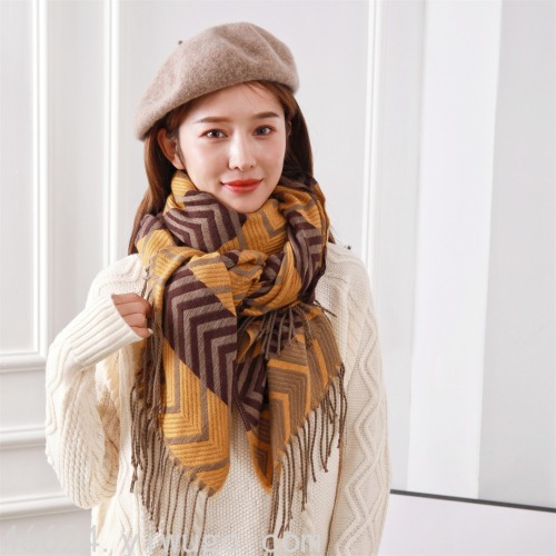 Scarf Spring and Autumn Women‘s Winter Korean-Style Fashionable All-Match Striped Thickened Warm Student Couple Scarf 