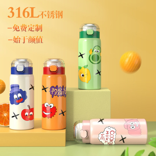 316 stainless steel thermos cup bounce cover direct drinking cup cartoon sports water cup student cup wholesale one-piece delivery