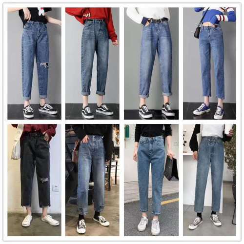 Tail Goods Export Foreign Trade Women‘s Jeans Korean Style Women‘s Loose High Waist Student Daddy Pants Ripped Stock Wholesale