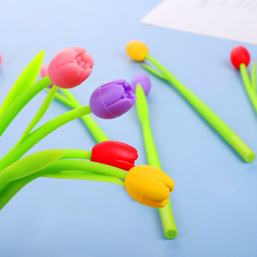 Korean Creative stationery Color-Changing Tulip Silicone Gel Pen Cute Cartoon Ballpoint Pen Gift Signature Pen 