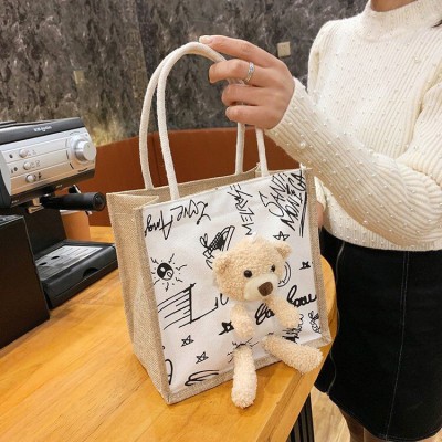 New Fashion Linen Bear Wrist Bag Ins Cyber Celebrity Style Fresh Linen Women's Bag Factory Small Wholesale