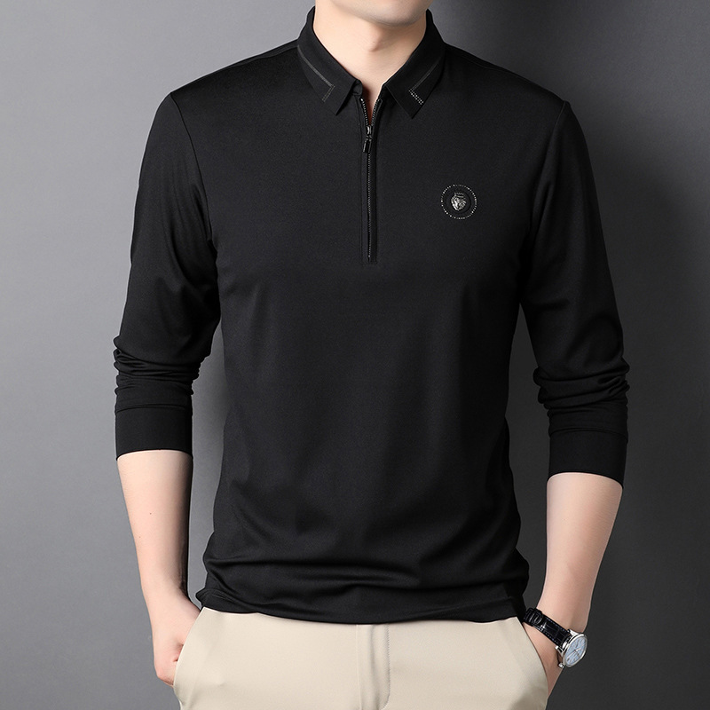 2021 Men's New Clothes Long-Sleeved T-shirt Spring and Autumn New Zipper Collar Young and Middl