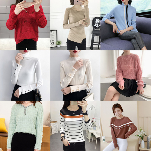 women‘s autumn knitwear foreign trade hot sale inventory women‘s sweater bottoming shirt processing factory stall tail goods wholesale