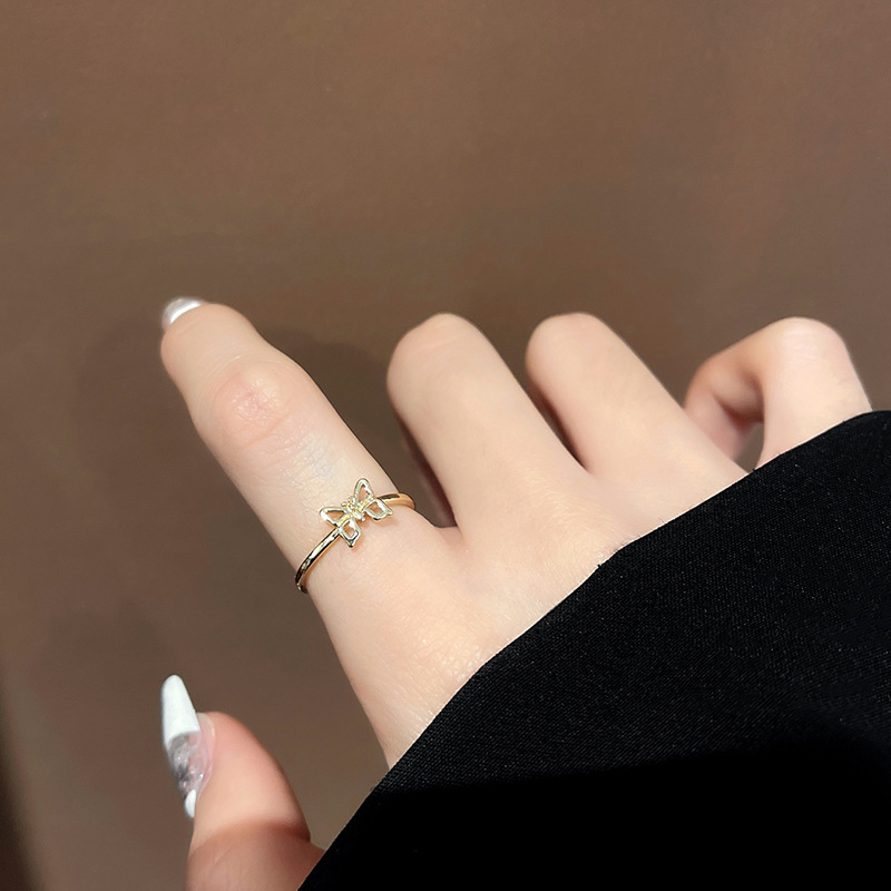 Korean Dongdaemun Hollow Bow Ring Women's Girlfriend Gifts Stylish Opening Adjustable Index Fin