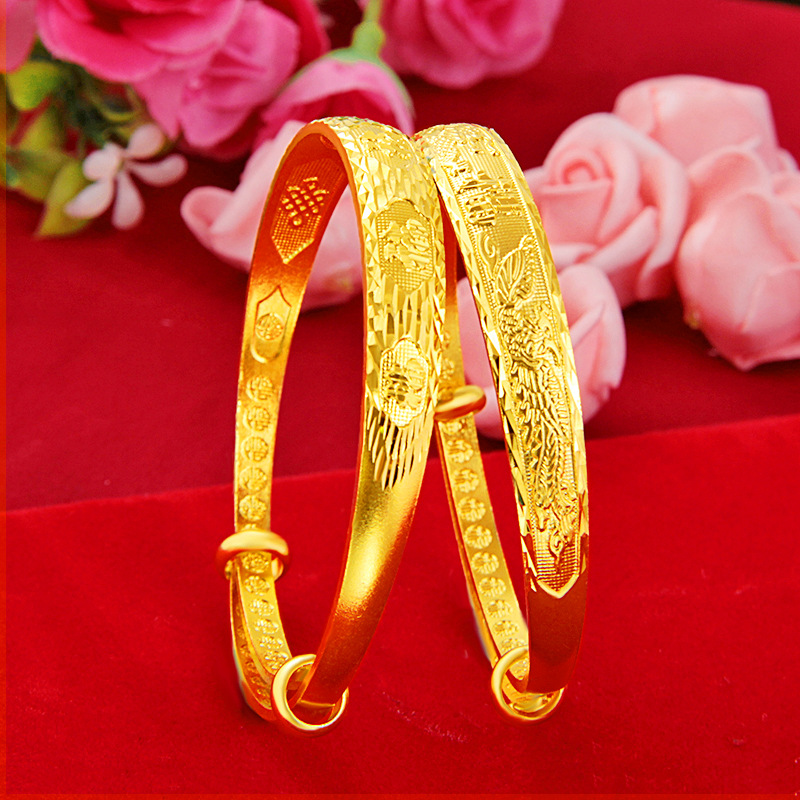 Imitation Gold Jewelry Gold-Plated Dragon and Phoenix Bracelet Sandblasted Baifu Push-Pull Bracelet 