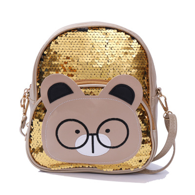 2021 Summer New Cartoon Cute Big Eyes Bear Women's Backpack PU Leather Sequins Portable Toddler Schoolbag Customization
