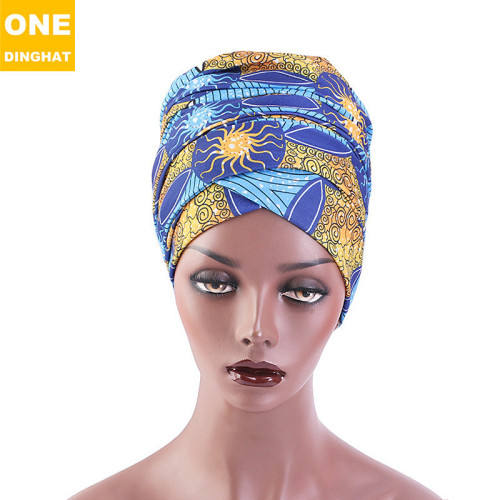 Amazon Hot Sale African Print Long Tail Wrap Bandana Scarf Wrap Cap Elastic Cotton Ethnic Hat