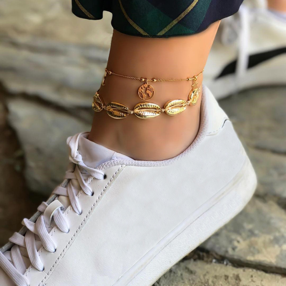 Ethnic Style Fashion Simple Foot Ornaments Retro Bohemian Beach Map Shell Personality Anklet Women&#