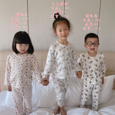 21 New Spring and Summer Iceland Cotton Suit Children's Loungewear Printed Sweat-Absorbent Breathable Thin Pajamas Long-Sleeved Trousers