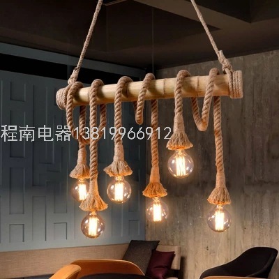 American Retro Bamboo Pipe Hemp Rope Ceiling Lamp Dining Room/Living Room Clothing Store Coffee Shop Personalized Window Bar Creative Chandelier