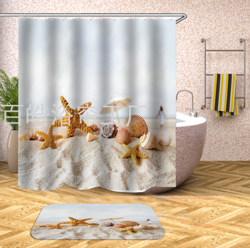 [Baihao] Digital Polyester Bathroom Shower Curtain Waterproof Cloth Bathroom Curtain Mildew-Proof Curtain door Curtain Partition Curtain Shower Curtain 