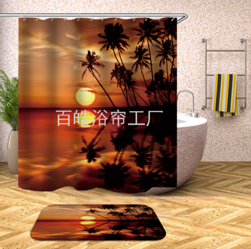  baihao] Digital Polyester Bathroom Shower Curtain Waterproof Cloth Bathroom Mildew-Proof Curtain Door Curtain Partition Curtain Shower Curtain 