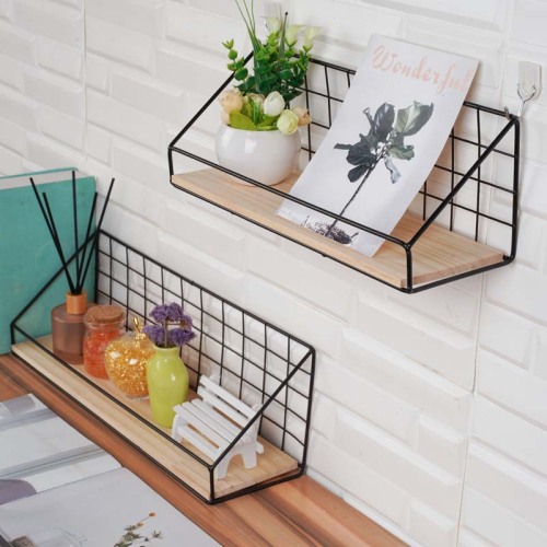 Wall-Mounted Storage Rack Punch-Free Solid Wood Iron Storage Rack Dormitory Supplies Kitchen and Bathroom Organizing Rack