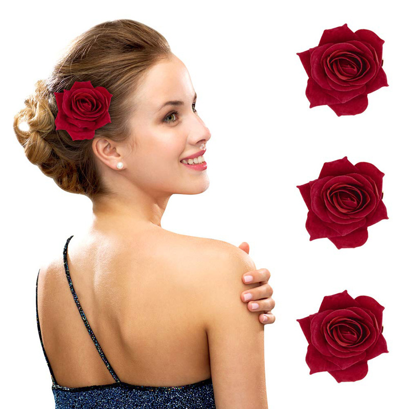 Cross-Border Hot Selling Rose Barrettes Brooch Artificial Flower Flower Hairpin Barrettes Flower acc