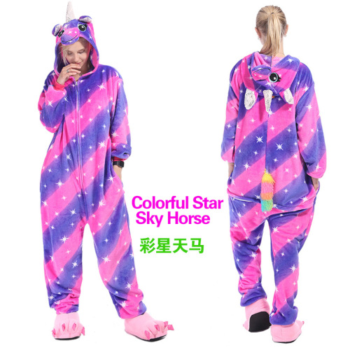 flannel xingx rainbow tianma one-piece pajamas animal blue pink unicorn purple foreign trade wholesale coral fleece