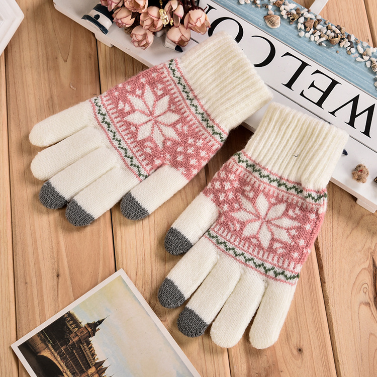 Winter Outdoors Warmer Couple Snowflake Touch Screen Handbag Knitted Jacquard Cold-Proof Gloves Fact