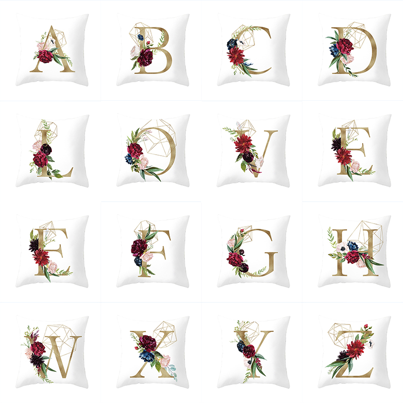 New Nordic Style Pillow Cover Geometric and Gold Letter Throw Pillowcase Peach Skin Fabric Sofa Cush